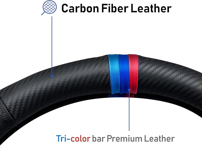 Carbon Fiber Pattern Steering Wheel Cover Sports Steering Wheel High-Grade Leather Set for X1 X3 X5 M