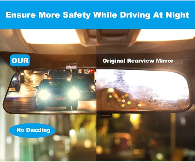 Kitbest Rear View Mirror, Universal Clip On Wide Angle Anti Glare Blue Tint Car Mirror (Bonus 2 PCS Blind Spot Mirrors)