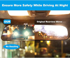 Kitbest Rear View Mirror, Universal Clip On Wide Angle Anti Glare Blue Tint Car Mirror (Bonus 2 PCS Blind Spot Mirrors)