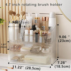 Makeup Organizer with Stackable Drawer, 360 Rotating Makeup Brush Holder, 11-inch Large Cosmetic Display Case, Skincare Organ