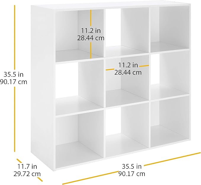 Whitmor 9 Cube Bookcase, 3 Tier Stackable MDF Bookself, Open Storage Display Organizer, Storage Cabinet for Living Room, Bedr