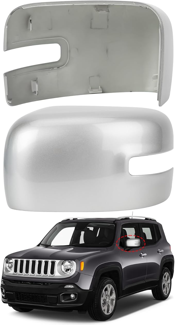 Driver Side Mirror Cover Replacement for Jeep Renegade 2015 2016 2017 2018 2019 - Left Side Mirror Covers, Rear View Mirror Cap Accessories With Lamp, Silver