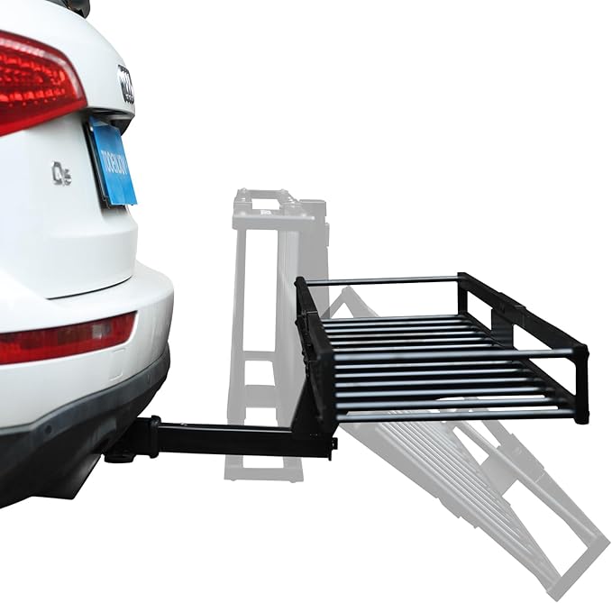 TOOENJOY 59" x 15.5" x 5" Skinny Roof Cargo Carrier Basket, Foldable and Tilting Design, 200 LBS Capacity, Fits 2" Hitch Receiver for SUV Pickup Truck