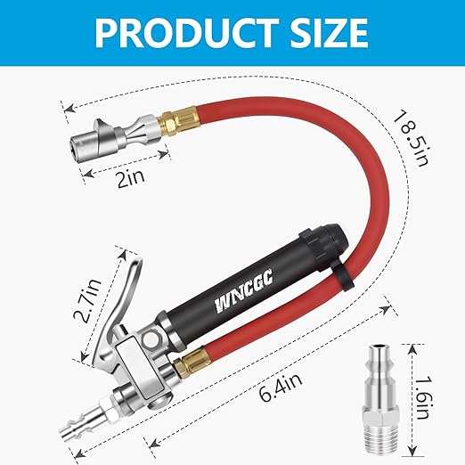 10-120 PSI Tire Inflator Gauge with Lock on Air Chuck and 12" Air Hose, Tire Air Pressure Gauge with Air Compressor Accessory for Car Truck Motorcycle Bike