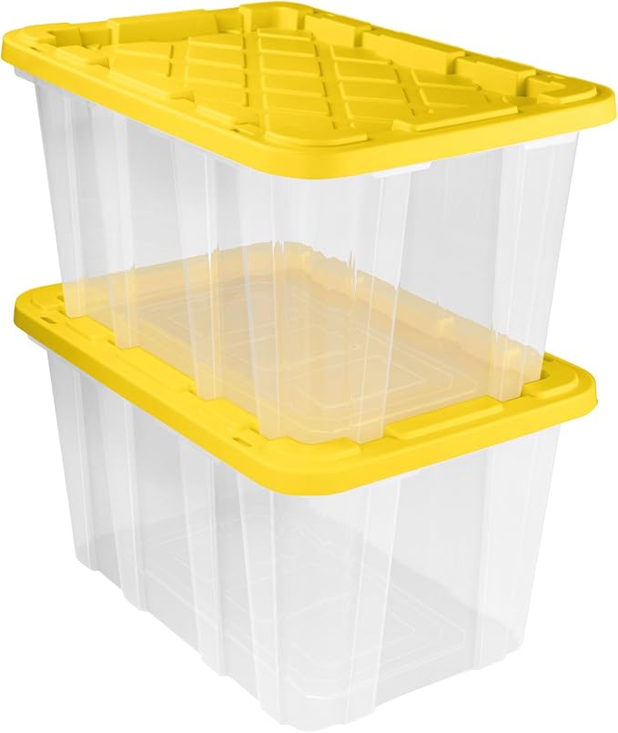 Sterilite 4-Pack Industrial Storage Box, Plastic Container Bins w/Lids, 27 Gallon, Yellow - Heavy-Duty Organizing Containers 