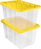Sterilite 4-Pack Industrial Storage Box, Plastic Container Bins w/Lids, 27 Gallon, Yellow - Heavy-Duty Organizing Containers 
