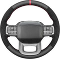 MEWANT Steering Wheel Cover for Ford F150 Lightning F350 2024 Expedition Made of Black Real Leather Embossed Athsuede