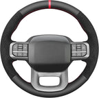 MEWANT Steering Wheel Cover for Ford F150 Lightning F350 2024 Expedition Made of Black Real Leather Embossed Athsuede