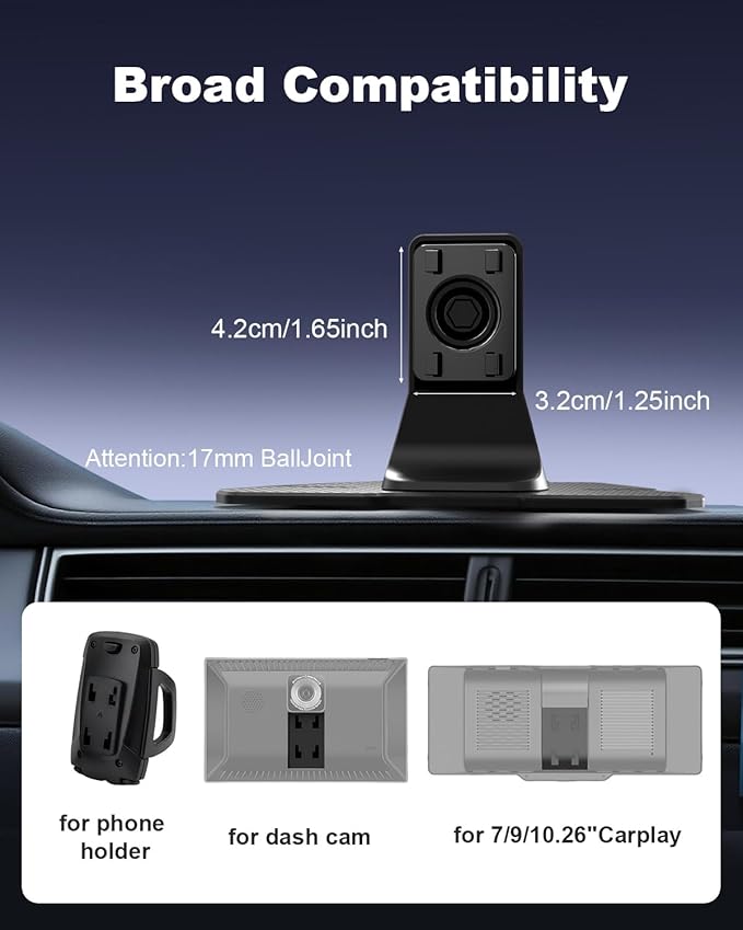 Carplay Holder Mount for 7/9/10.26” Portable CarPlay Screen Mount,GPS Holder with Replaceable Extra-Large Adhesive Base,Adjustable Dashboard Sticky Stand for Car Play Devices