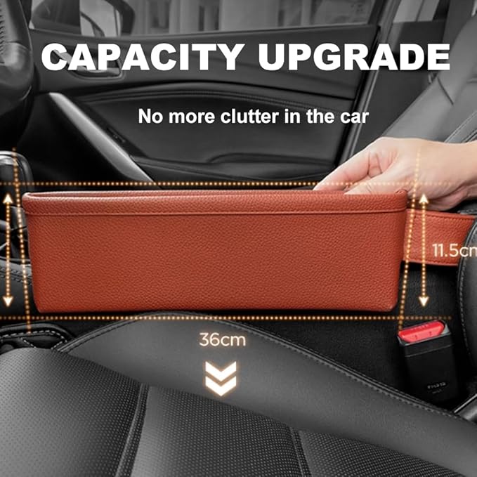 Tumecos Car Seat Pockets PU Leather Car Console Side Organizer Seat Catcher Holders Compatible with Phone Key Wallet Phone Sunglasses 2 Pack (Black+Red)