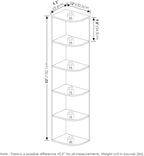 Furinno PASIR Book Shelf, 5-Tier Corner Bookshelf with Open Shelf, Standing Bookcase, 9.3 x 12 x 51.7, for Organization and S