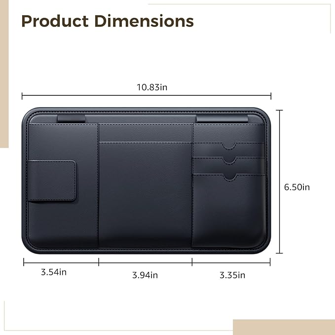 Car Visor Organizer, Multi-Functional Sun Visor Organizer, Black PVC Compact Design, Includes Pocket for Documents, Glasses Holder, Ideal for Most Vehicles