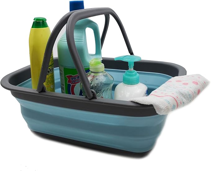 SAMMART SAMMART 9.2L (2.37Gallon) Collapsible Tub with Handle - Portable Outdoor Picnic Basket/Crater - Foldable Shopping Bag - Space Saving Storage Container (1, Grey/See Angel)