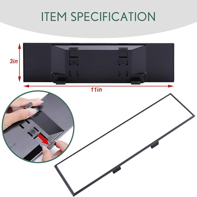 Rear View Mirror, Universal Interior Clip-on Wide Angle Mirror,Flat HD Rearview Mirror, Anti Glare, Clear Tint, Accessories for Car SUV Trucks Vehicles (11"*3")