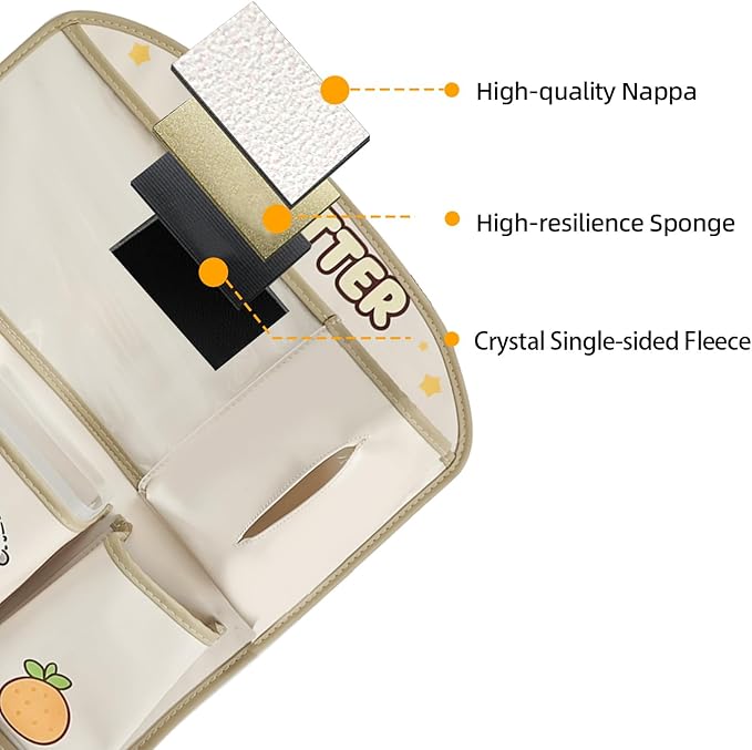 kids Leather Car Backseat Organizer with Foldable Table Tray, Car Storage Organizer with Tablet Holder, Car Seat Back Protectors Kick Mats, Travel Accessories (SEA OTTER)