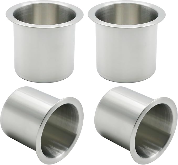 Anxingo 4 Pcs Stainless Steel Cup Holder, Silver Poker Table Drink Holder, Drop-in Cup Drink Holder for Yacht Boats RV Cars a