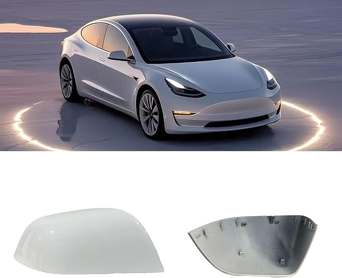 Compatible with Tesla Model 3 Side Mirror Cover Replacement 2017 2018 2019 2020 2021 2022 2023 2024 2025, Right Side Rearview Mirror Cover Cap for Model 3 Accessories(White)