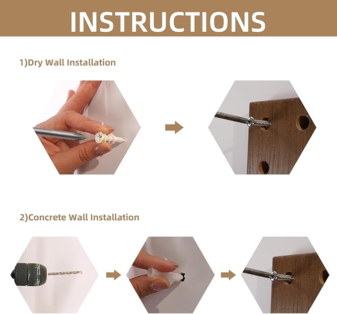 Brown Wood Pegboard Modular Display Wooden Pegboard Combination Wall Organizer Storage Wall Hooks Shelf for Home, Office, Bat