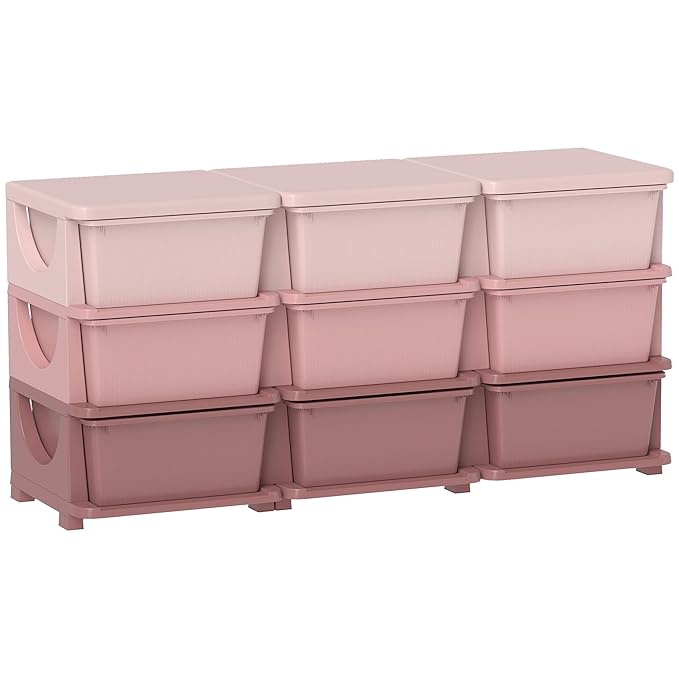 Qaba 3 Tier Kids Storage Unit, Toy Organizers and Storage with 9 Drawer Chest for Kids Bedroom Nursery Kindergarten Living Ro