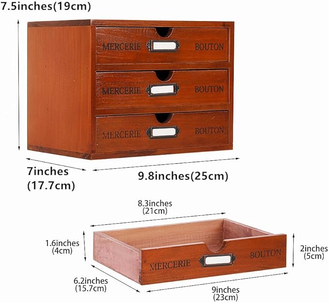 Wooden Storage Box Rustic Desktop Organizer with 3 Drawers Office Desk Accessories Shelf Small Craft Storage Containers Apoth