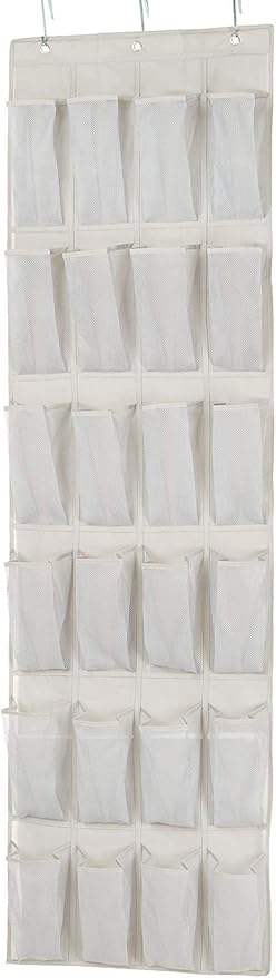 Amazon Basics 24 Medium Mesh Pocket Over-the-Door Hanging Shoe Organizer, Space Saving Shoe Storage, Light Grey | Over-the-Do