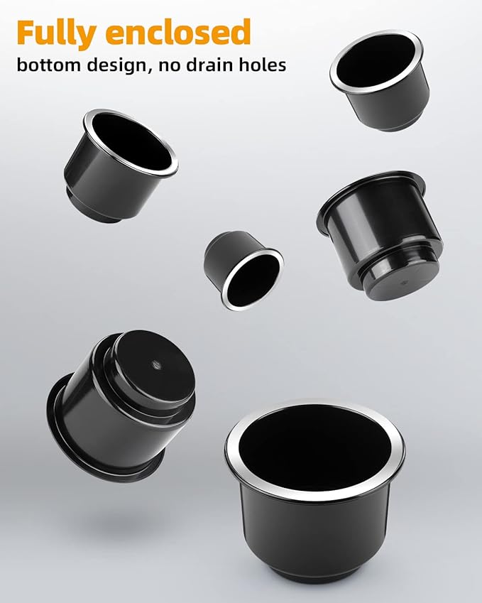 JoyTutus 6pcs Universal Cup Holder Inserts for RV, Boat, Car, Couch, Golf Cart & Pontoon - Elegant Chrome, Large Plastic Drop