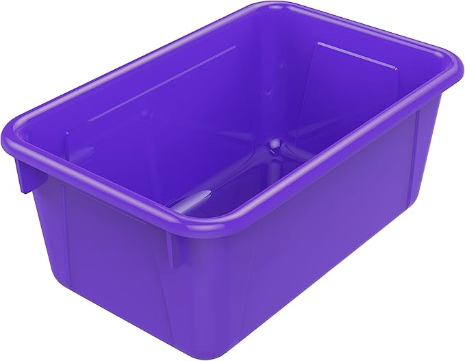 Storex Small Cubby Bins – Plastic Storage Containers for Classroom, 12.2 x 7.8 x 5.1 inches, Purple, 5-Pack (62419U05C)