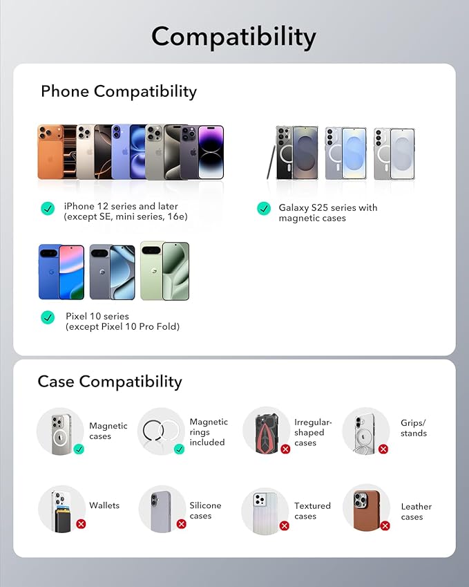 ESR OmniLock for MagSafe Car Mount, 360° Rotation, Car Phone Mount for Air Vent, Magnetic Phone Holder for iPhone 17e/17/16/15/14/13/12,Google/Samsung/Android,All Smartphones(2 MagSafe Rings Included)