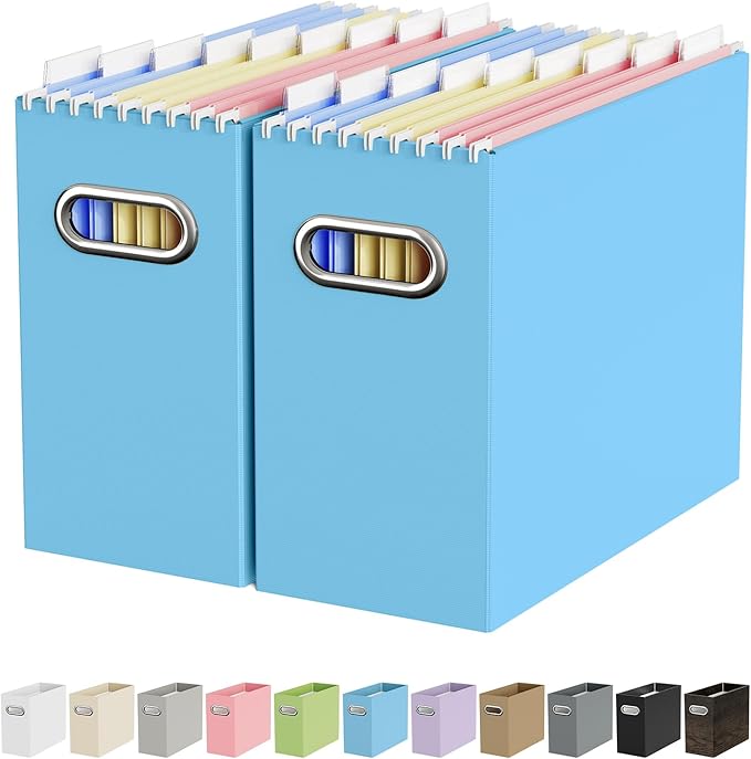 Oterri File Organizer Box, Portable Collapsible Cardboard File Folder Organizer with Handle for Letter Size Hanging Files, Do