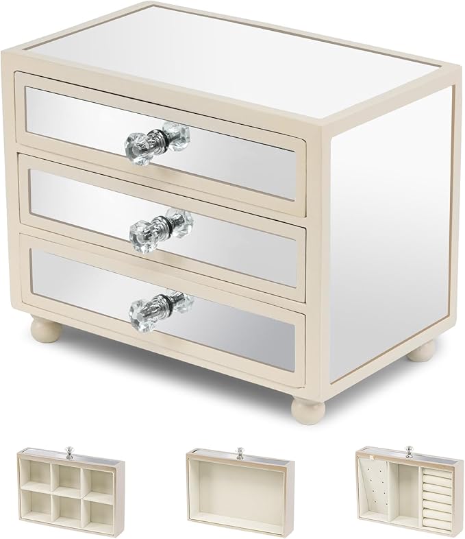Gifturbo 3-Layer Jewelry Organizer, 3 Drawers Jewelry Box for Women Mirror Storage Box for Necklace Earrings Rings Bracelets,
