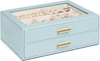 AKOZLIN Jewelry Box with Clear Lid Functional Leather Jewelry Storage Organizer Case 2 Drawers for Women Girls Necklace Ring 