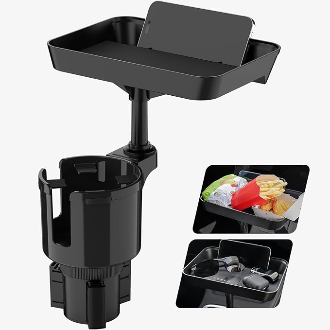 TYKOR Car Cup Holder Tray, Cup Holder Expander Adapter for Car, 9.5” Car Food Tray Table for Eating, Car Essentials Fits Yeti