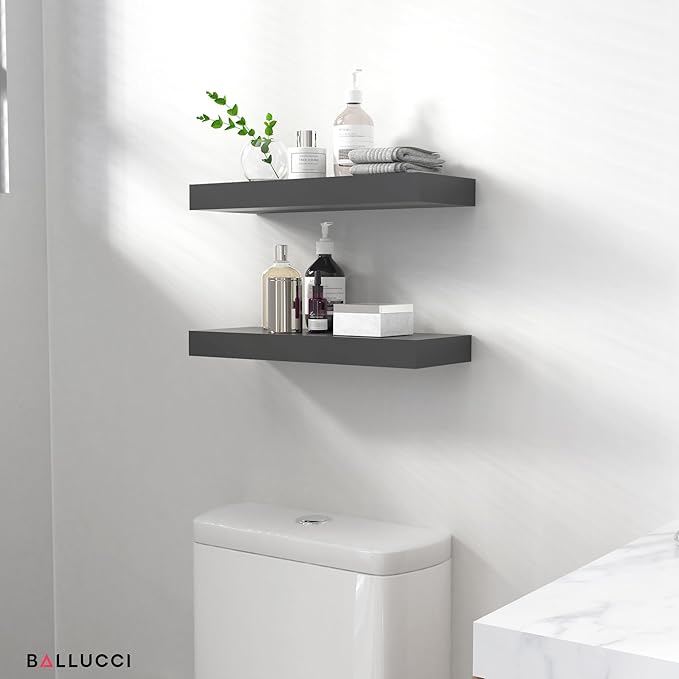 Ballucci Floating Shelves, 2-Pack 16" Wood Wall Shelf Set with Invisible Brackets for Bathroom, Living Room, Bedroom, Kitchen