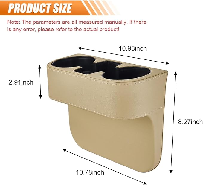 Car Cup Holder, PU Leather Car Seat Gap Filler Organizer Cup Drink Holder, Multifunctional Coin Bucket Cell Mobile Phone Holders, Auto Front Console Storage Box for Most Cars (Beige)