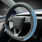 LKWLIKEI Leather Steering Wheel Cover. Elegant Diamond Checkered Design, Non-Slip and Breathable, for Tesla Model 3/Y Steerin
