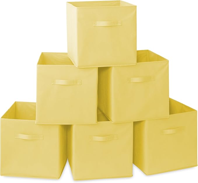 Casafield Set of 6 Collapsible Fabric Cube Storage Bins, Yellow - 13" Foldable Cloth Baskets for Shelves, Cubby Organizers & 