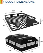 Garvee 46" x 36" Universal Roof Rack Basket, 200 Lbs Capacity Rooftop Cargo Carrier Basket with 15 Cubic Feet (44" x 34") Waterproof Luggage Bag, for Suvs, Trucks, Vehicles