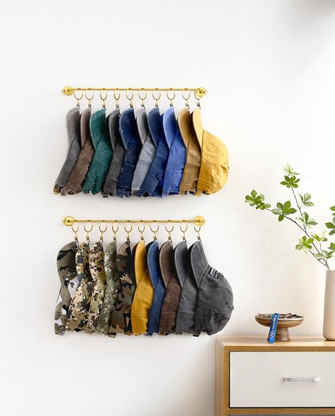 Viklluyr Hat Organizer for Baseball Caps Hat Rack with 20 Hooks - Sturdy Metal Hat Storage Wall Mounted Caps Hanger Set of 2 