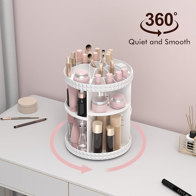 Rotating Makeup Organizer, 360° Spinning Skincare Organizers, Adjustable Layer Cosmetic Storage Lazy Susan Makeup Organizers 