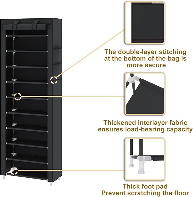 UDEAR 10-Tier Free Standing Shoe Rack Sturdy Shoe Rack Organizer for Closet Entryway Stackable Shoe Shelf with Dustproof Cove