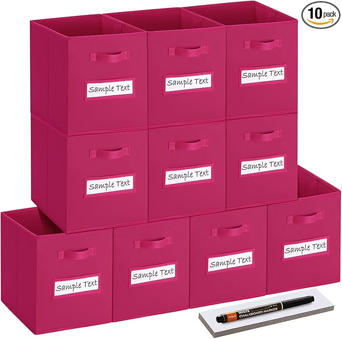 artsdi 13x13 storage cube bins (Set of 10) Foldable Fabric storage cubes with 10 Labels Window Cards & a Pen,13 inch cube sto