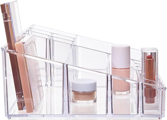 STORi Audrey Clear Vanity Makeup Organizer | 15-Compartment Holder for Brushes, Eyeshadow Palettes, & Beauty Supplies | Stack