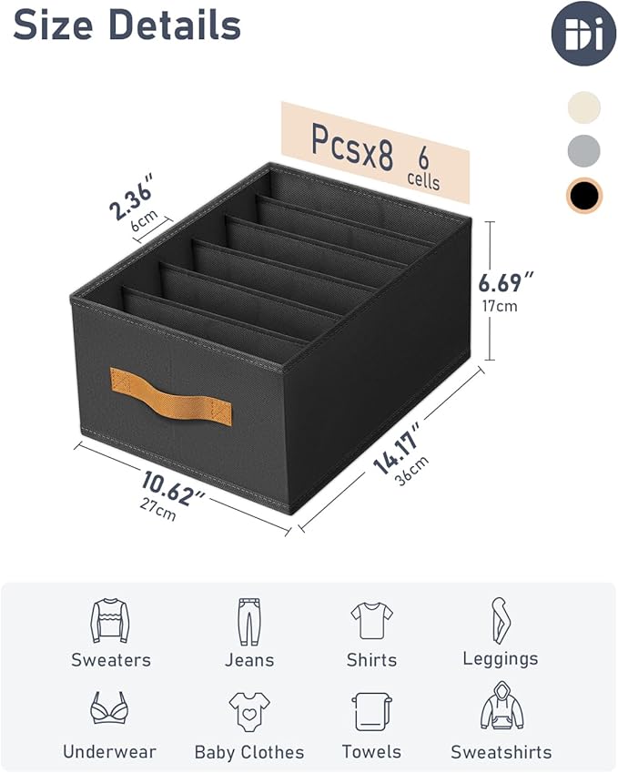 DIMJ Wardrobe Clothes Organizer, 8 Packs Fabric Closet Storage Organizer with Handles, Foldable Closet Organizers Dividers fo
