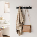 GWAAZXGZ Black Wall Mounted Coat Rack – 5 T-Shaped Pegs for Hats, Bags & Towels, Heavy-Duty Metal Rail for Entryway, Bathroom