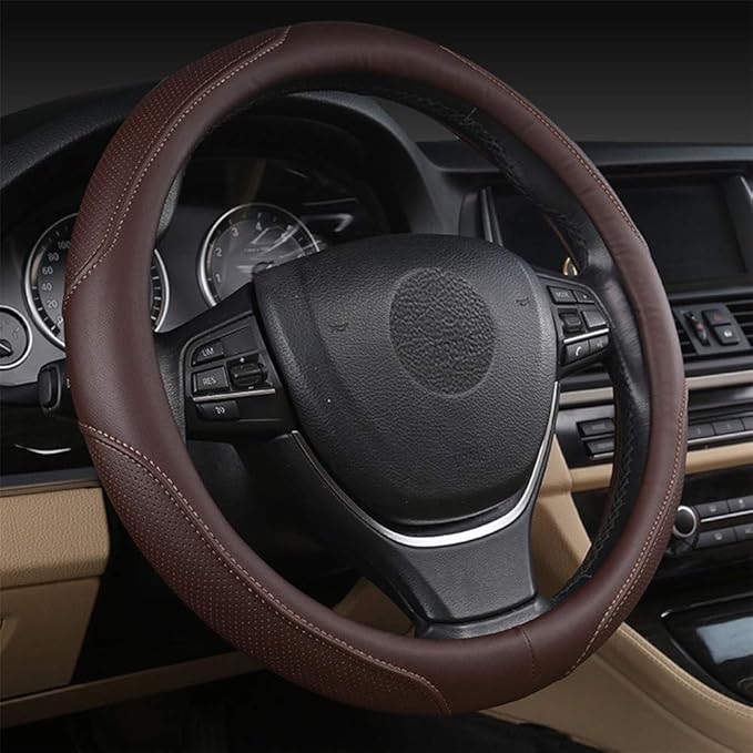 Car Steering Wheel Cover with Durable PU Leather, Universal 15 inch Fit for Car Truck SUV, Breathable Anti Slip Auto Steering Wheel Covers for Men and Women