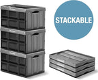 CleverMade Collapsible Storage Bins 32L 3 Pack – Heavy Duty Foldable Storage Bins with Built-In Handles for Garage Storage an