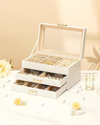 Enthralite Jewelry Box with 2 Drawers: Display Organizer for Earrings Necklaces - Gift for Girls Women (White)