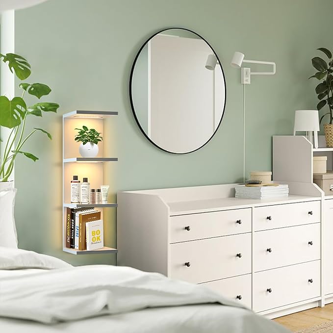 4-Tier Wall Shelf Unit with LED Lights, Floating Lack Shelf for Home Decor, Wall Mounted Vertical Display Shelf for Bedroom L