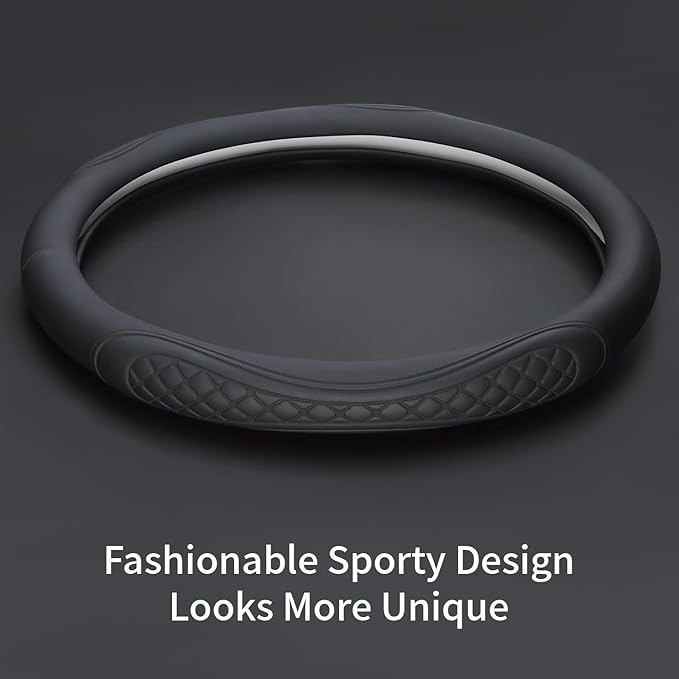Leather Steering Wheel Cover Compatible with Volkswagen VW Tiguan Atlas ID.4 Taos Golf Passat Jetta Polo Beetle Touareg Cross