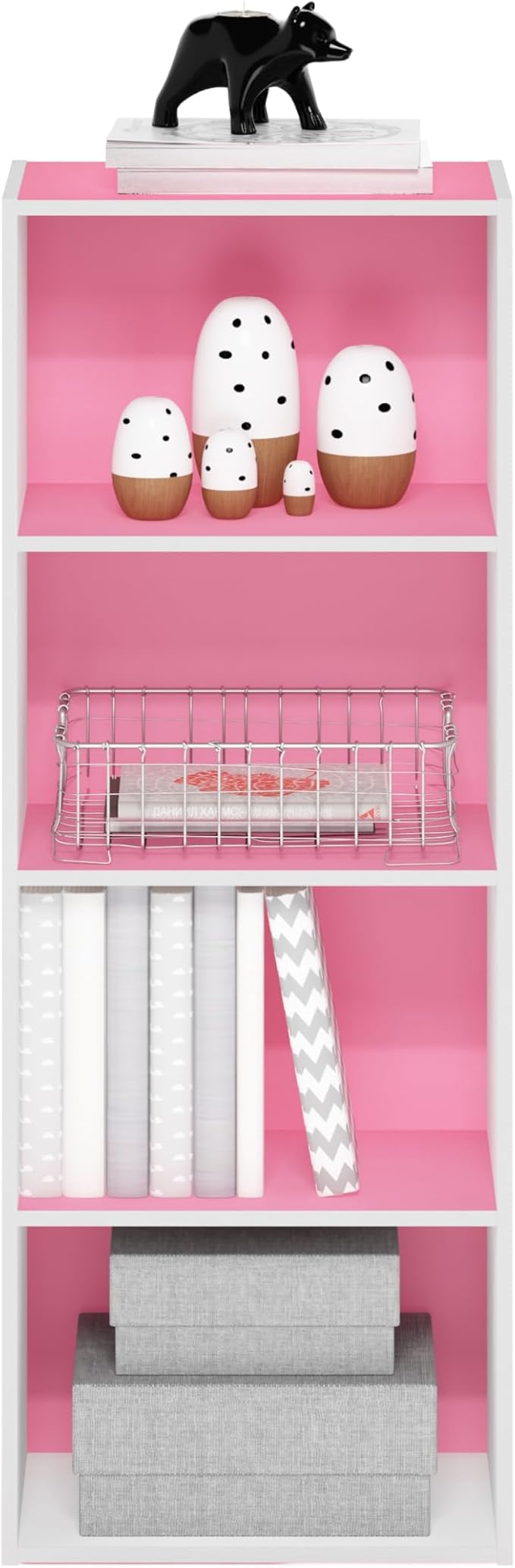 Furinno Luder Bookcase / Book / Storage, 4-Tier, Pink/White